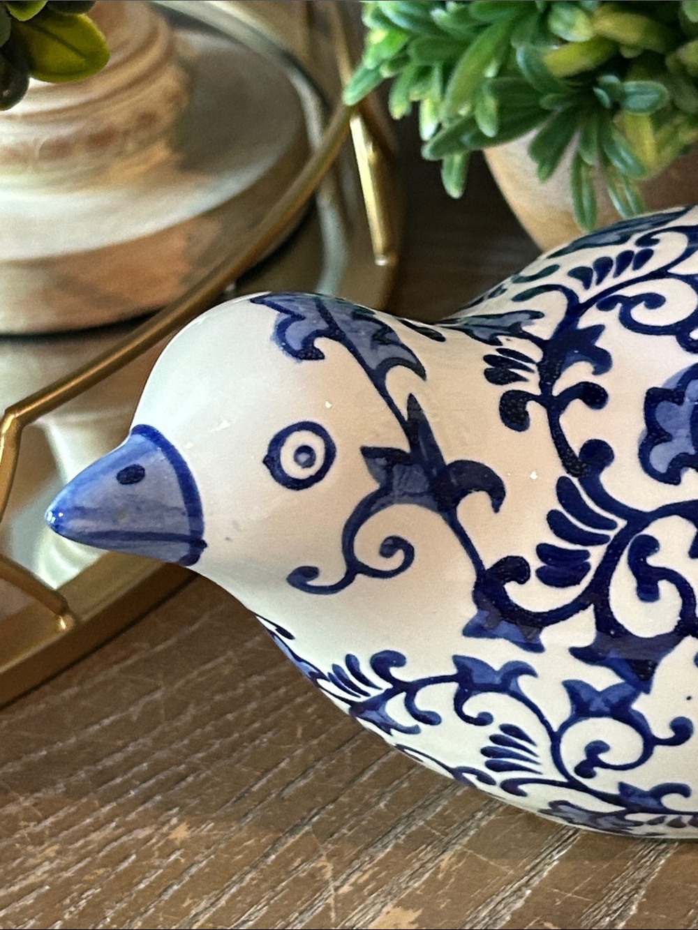 NEW! Shabby Chic Ceramic Blue & White Floral Ceramic Chinoiserie Love Song Bird - Picture 7 of 9